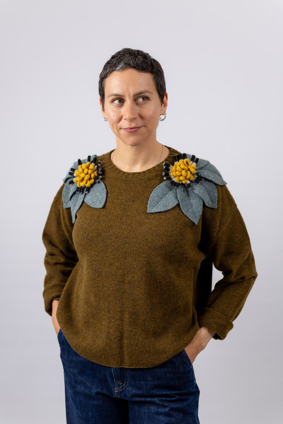 Bloom - oliva fiore vintage denim, b/n e girasole