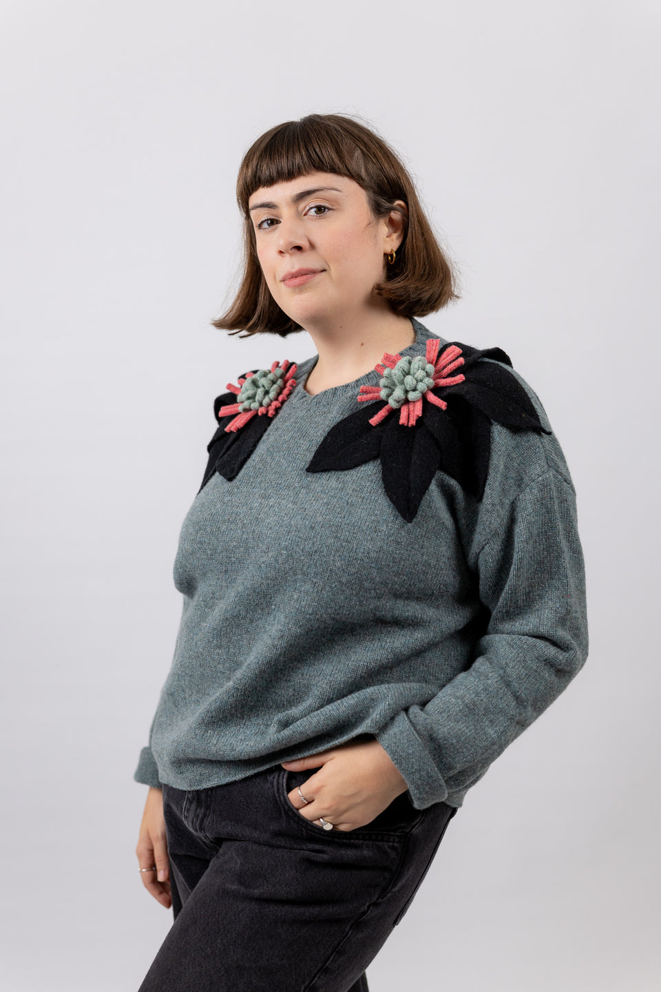 Bloom - vintage denim fiore nero, bubblegum mentina