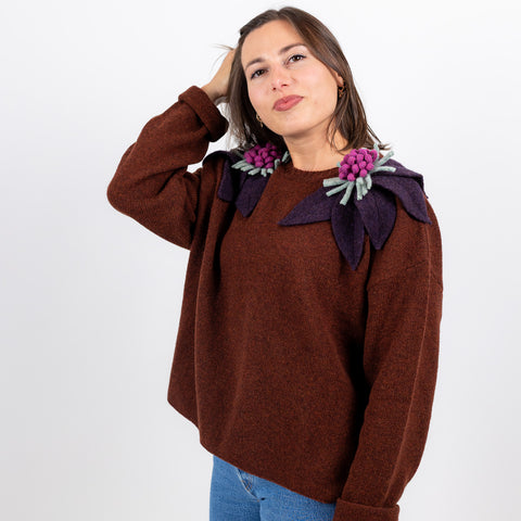 bloom - burnt brown with aubergine, mint and plum flower